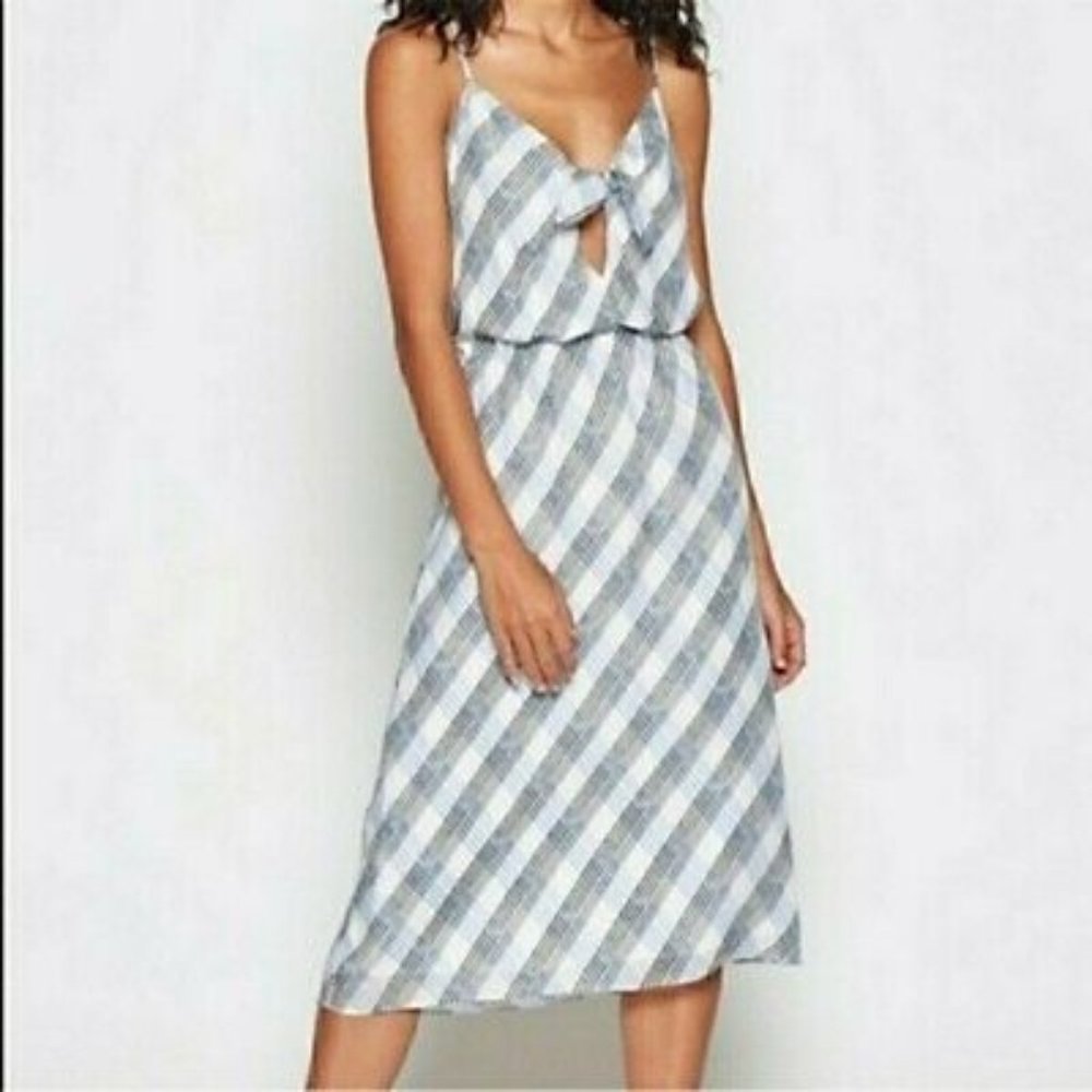 Joie Abiah Blue White Plaid Silk Sleeveless Midi Dress